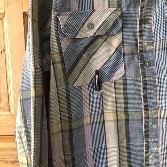 Oakley Men's Size Medium Plaid Button Front Shirt Collared Blue Green Dye Casual - Picture 7 of 10